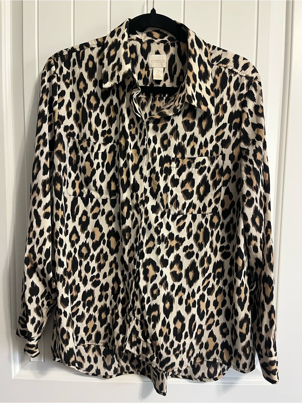 Chicos Leopard Print Button Up Top Sz 2 US 12/14 Career Office